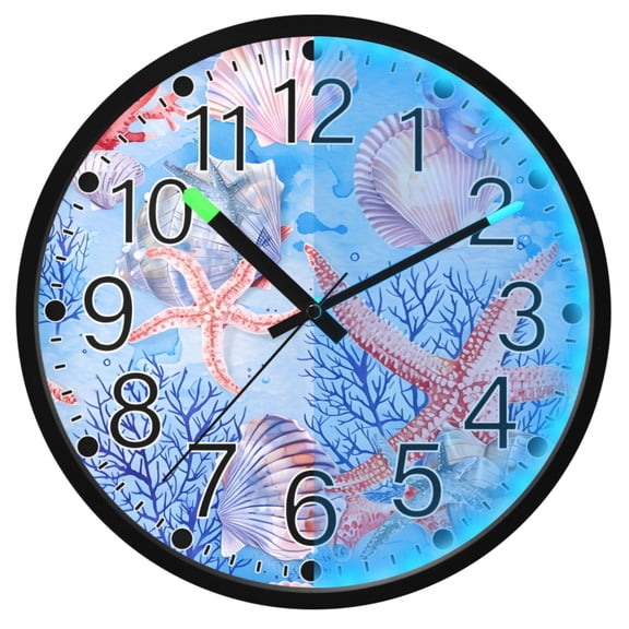 Ryvnso Starfish Seashell Conch 12 Inch Night Light Wall Clock Silent Battery Operated Luminous Clocks