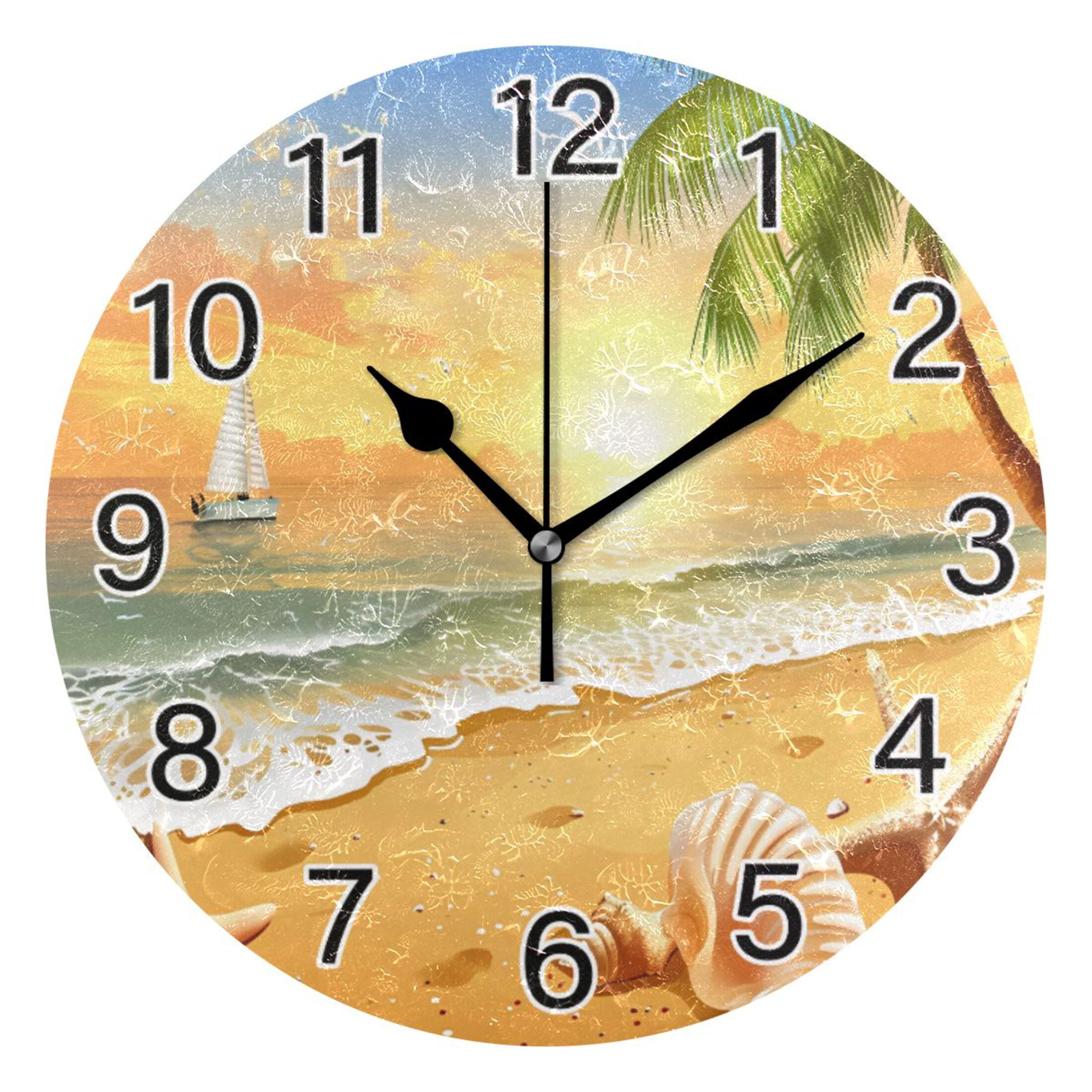 Ryvnso Starfish Seashell with Sunset Wall Clock Non Ticking Silent ...