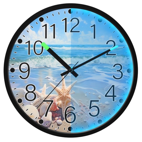 Ryvnso Starfish Seashells Summer Beach 12 Inch Night Light Wall Clock Silent Battery Operated Luminous Clocks