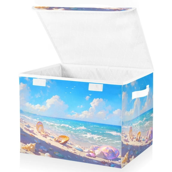 Ryvnso Starfish and Shells Beach Large Lidded Foldable Storage Baskets Cubes Boxes Lids Bin for Home