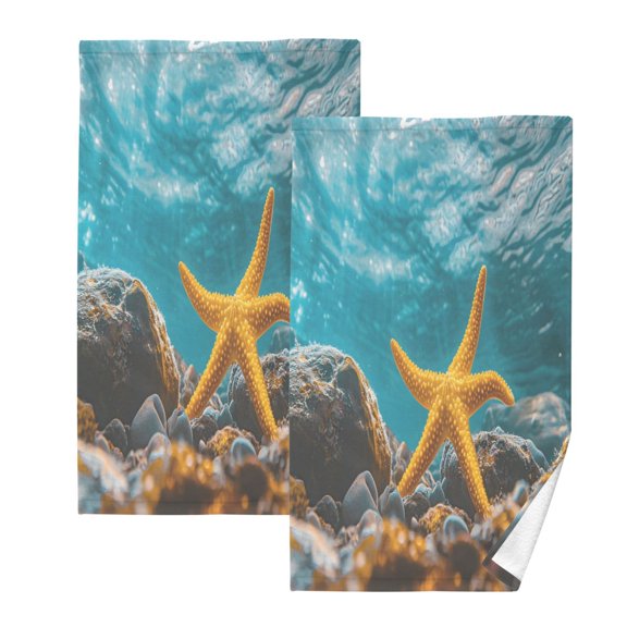 Ryvnso Starfish in Sea Cotton Hand Towels Sets Face Towel 2 PCs Bathroom Decorative