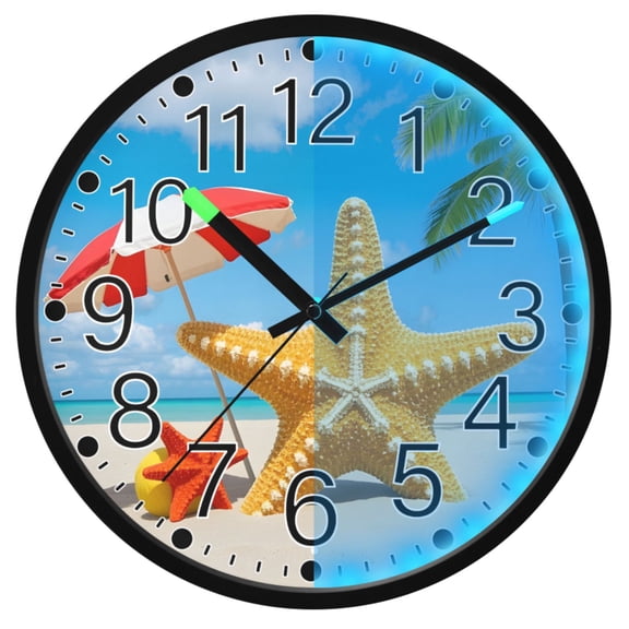 Ryvnso Starfish in Summer 12 Inch Night Light Wall Clock Silent Battery Operated Luminous Clocks