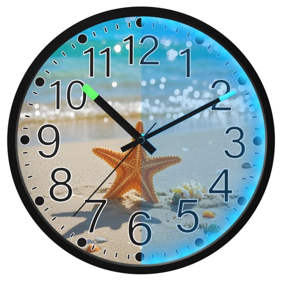 Ryvnso Starfish on Beach 12 Inch Night Light Wall Clock Silent Battery Operated Luminous Clocks