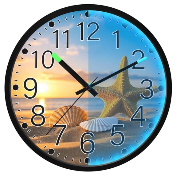 Ryvnso Starfish on Beach 12 Inch Night Light Wall Clock Silent Battery Operated Luminous Clocks