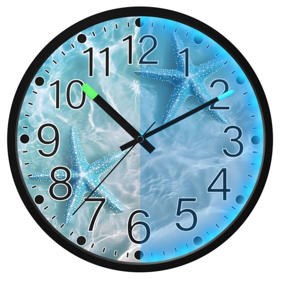 Ryvnso Starfish on Beach 12 Inch Night Light Wall Clock Silent Battery Operated Luminous Clocks