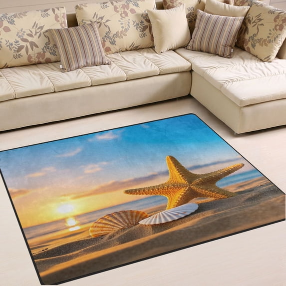 Ryvnso Starfish on Beach Area Rug Floor Mats Non-Slip Home Carpet 63 x 48 inch