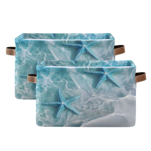 Ryvnso Starfish on Beach Storage Basket Large Bin Foldable Boxes Toys Organizer 14.2x10.2x8.3in 2 PCs