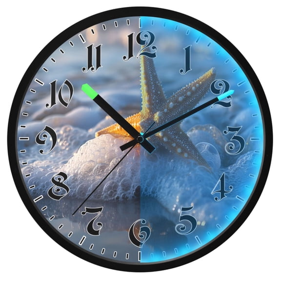 Ryvnso Starfish on Sea Beach 12 Inch Night Light Wall Clock Luminous Silent Battery Operate Clocks