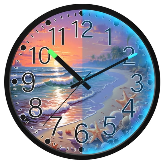 Ryvnso Starfish on Sunset Beach 12 Inch Night Light Wall Clock Silent Battery Operated Luminous Clocks