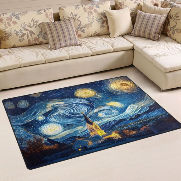 Ryvnso Starry Sky Oil Paint Area Floor Mat Non-Slip Carpet Soft Rugs Doormats 60" x 39"
