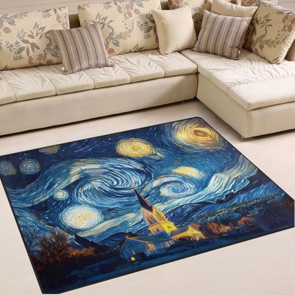 Ryvnso Starry Sky Oil Paint Area Rug Floor Mats Non-Slip Home Carpet 63 x 48 inch