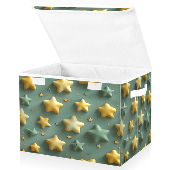 Ryvnso Stars Pattern Large Lidded Foldable Storage Baskets Cubes Boxes Lids Bin for Home