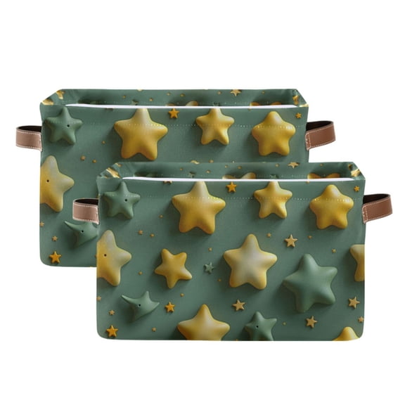 Ryvnso Stars Pattern Storage Basket Large Bin Foldable Boxes Toys Organizer 14.2x10.2x8.3in 2 PCs