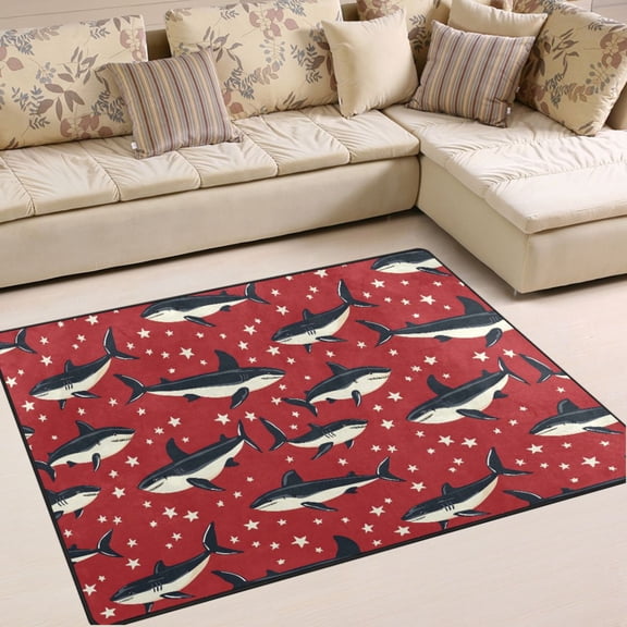 Ryvnso Stars Sharks Area Rug Floor Mats Non-Slip Home Carpet 80 x 58 inch
