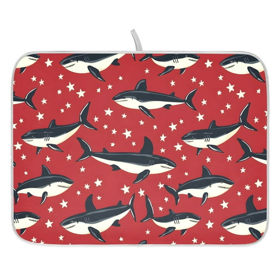 Ryvnso Stars Sharks Dish Drying Mat for Kitchen Countertop 16x18 Small Dish Pad Drainer Rack Dish Sink Mats