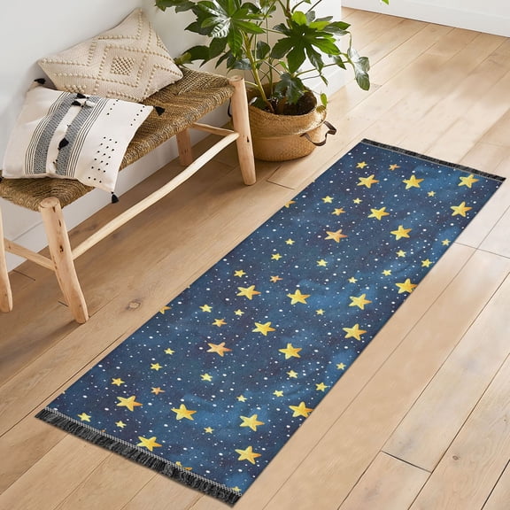 Ryvnso Stars in Night Bedroom Runner Rug 2'x6' Hallway Area Carpet Non Slip Entryway Mat with Tassels