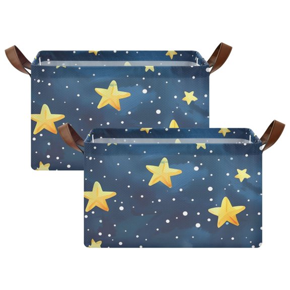 Ryvnso Stars in Night Storage Bins Large Basket Foldable Cube Toys Organizer with Handles 2 PCs