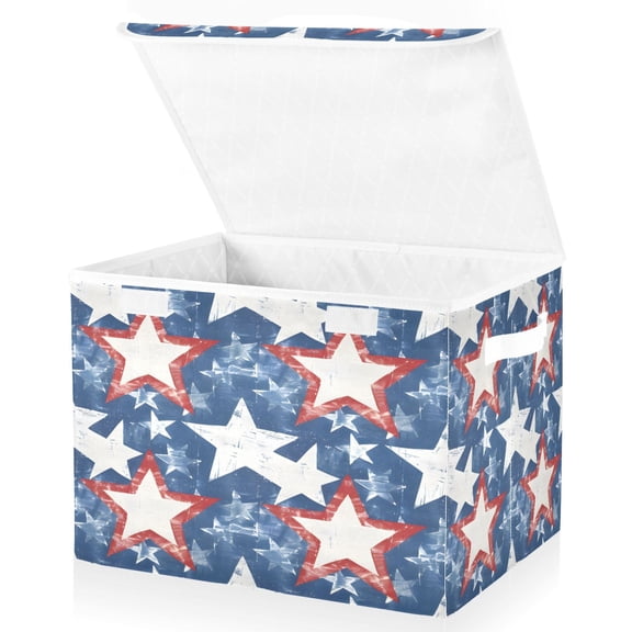 Ryvnso Stars on Blue Large Lidded Foldable Storage Baskets Cubes Boxes Lids Bin for Home