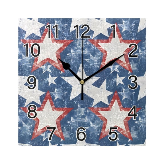 Ryvnso Stars on Blue Wall Clock Square Silent Non-Ticking Battery Operated 7.78"
