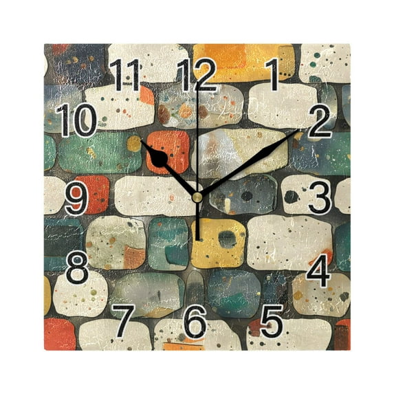 Ryvnso Stone Pattern Wall Clock Square Silent Non-Ticking Battery Operated 7.78"