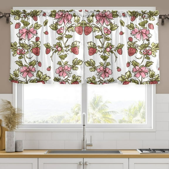 Ryvnso Strawberries Curtains Sets Short Curtain Rod Pocket Half Window Cafe Farmhouse Tier 2 Panels 57"W x 36"L
