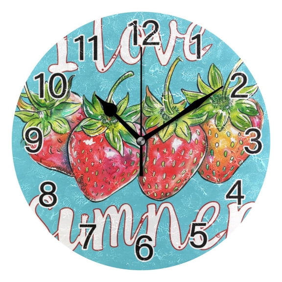 Ryvnso Strawberries Summer Wall Clock Non Ticking Silent Kitchen Clock Battery Operated Clocks 10 inch