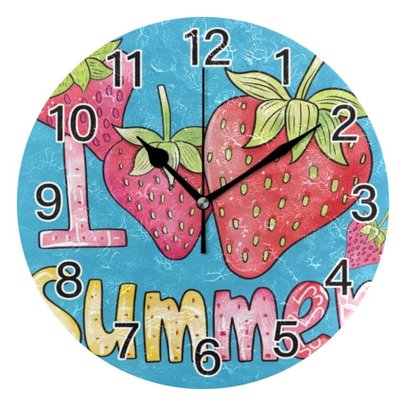 Ryvnso Strawberries on Summer Wall Clock Non Ticking Silent Kitchen Clock Battery Operated Clocks 10 inch