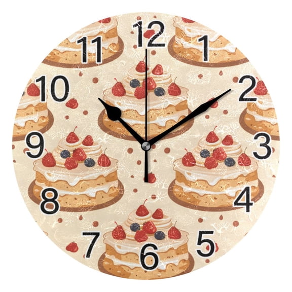 Ryvnso Strawberry Cake Wall Clock Non Ticking Silent Kitchen Clock Battery Operated Clocks 10 inch