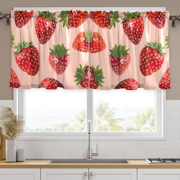 Ryvnso Strawberry Curtains Sets Short Curtain Rod Pocket Half Window Cafe Farmhouse Tier 2 Panels 57"W x 24"L