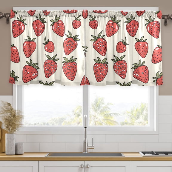 Ryvnso Strawberry Curtains Sets Short Curtain Rod Pocket Half Window Cafe Farmhouse Tier 2 Panels 57"W x 36"L