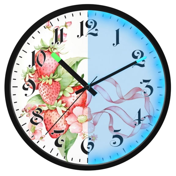 Ryvnso Strawberry Floral 12 Inch Night Light Wall Clock Luminous Silent Battery Operate Clocks