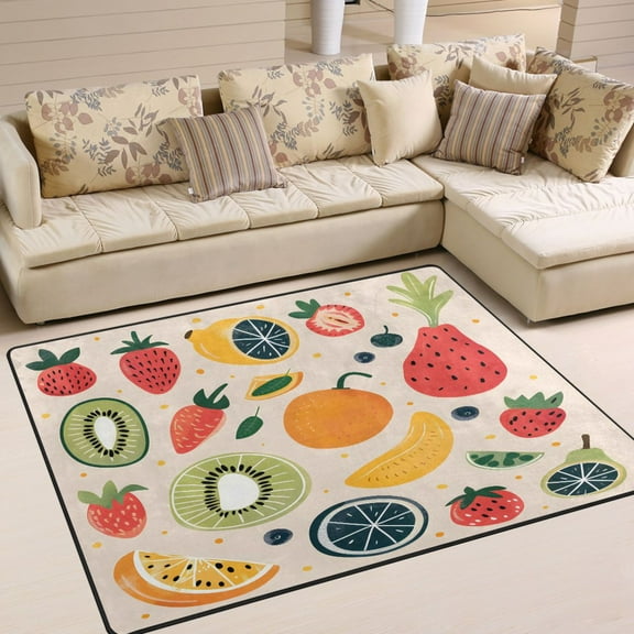 Ryvnso Strawberry Fruit Area Floor Rugs Soft Non-Slip Large Mats Nursery Carpets 63" x 48"