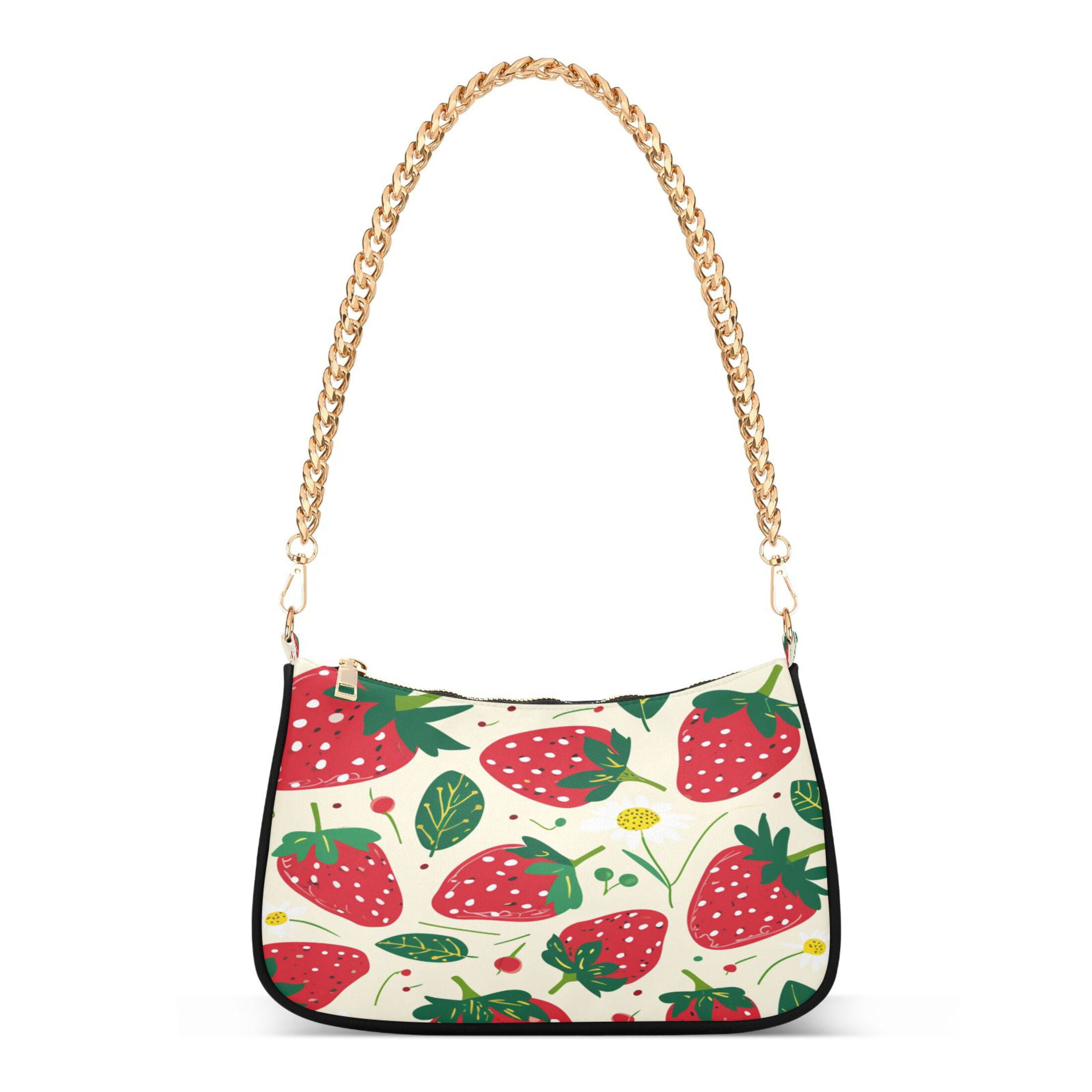 Ryvnso Strawberry Fruit Womens Chain Shoulder Bag Tote Handbags Clutch Hobo Purse with Zipper for Travel