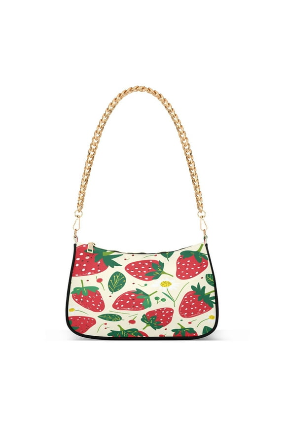 Strawberry Fruit Womens Chain Shoulder Bag Tote Handbags Clutch Hobo Purse with Zipper for Travel