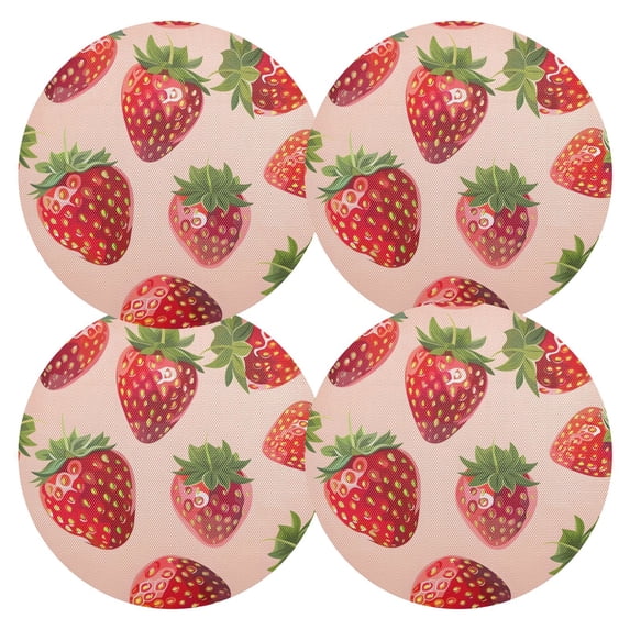 Ryvnso Strawberry Round Plate Mats Dining Table Placemat Set of 4 for Holiday Decoration