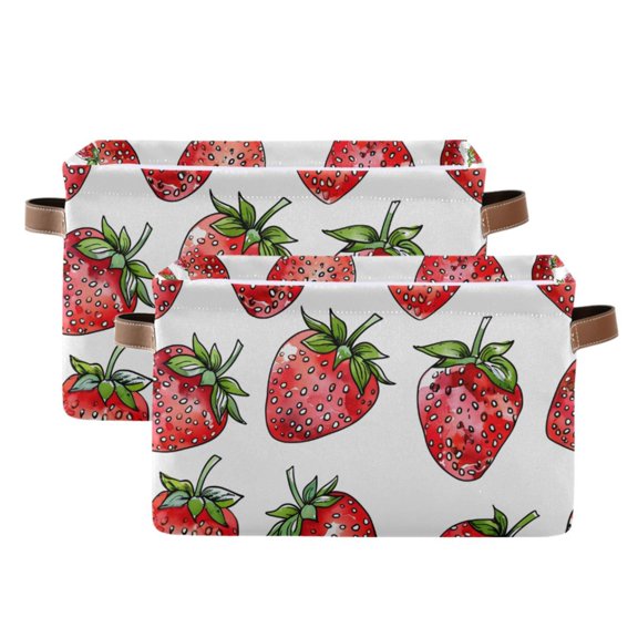 Ryvnso Strawberry Storage Basket Large Bin Foldable Boxes Toys Organizer 14.2x10.2x8.3in 2 PCs
