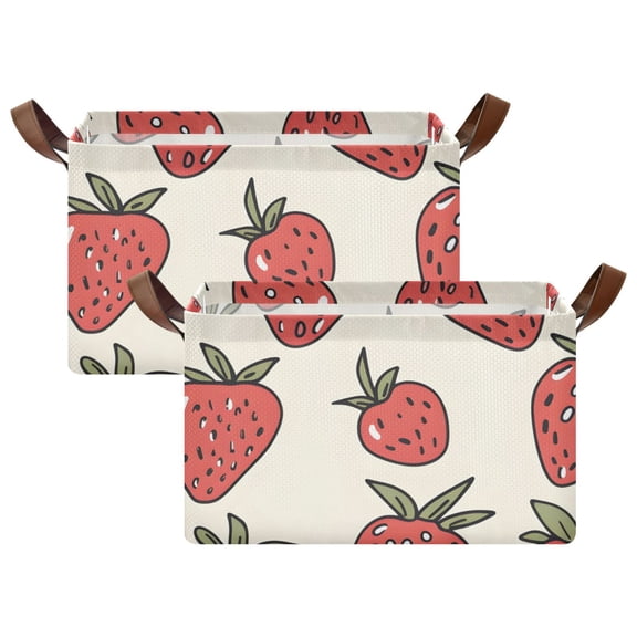 Ryvnso Strawberry Storage Bins Large Basket Foldable Cube Toys Organizer with Handles 2 PCs