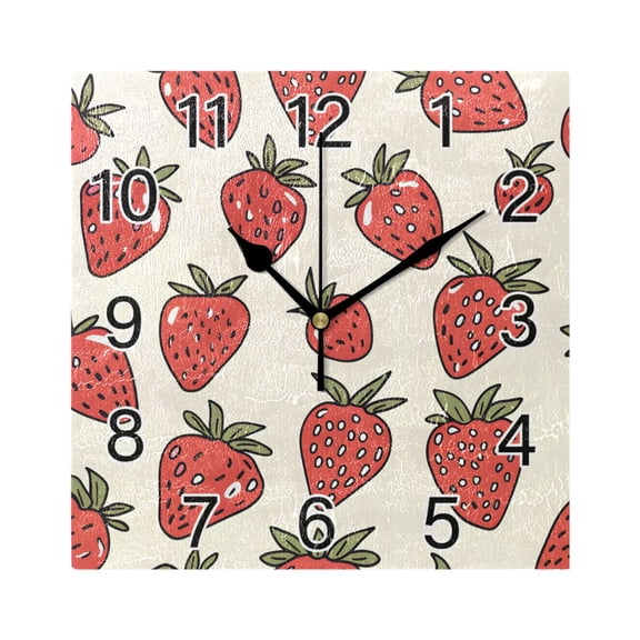 Ryvnso Strawberry Wall Clock Square Silent Non-Ticking Battery Operated 7.78"