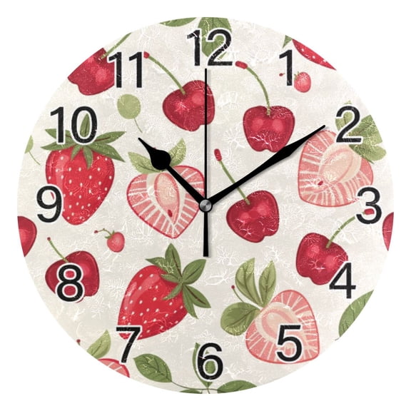 Ryvnso Strawberry and Cherry Wall Clock Non Ticking Silent Kitchen Clock Battery Operated Clocks 10 inch