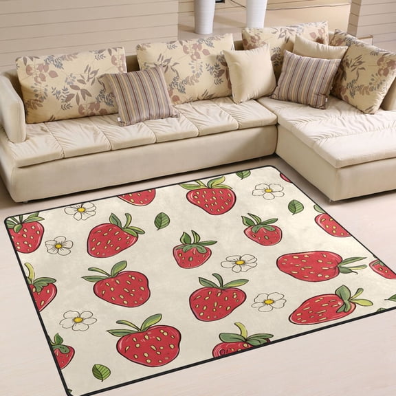 Ryvnso Strawberry and Floral Area Floor Rugs Soft Non-Slip Large Mats Nursery Carpets 63" x 48"