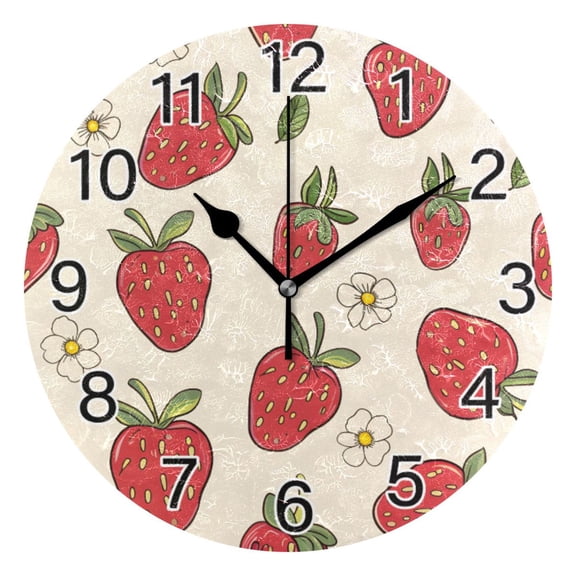 Ryvnso Strawberry and Floral Wall Clock Non Ticking Silent Kitchen Clock Battery Operated Clocks 10 inch