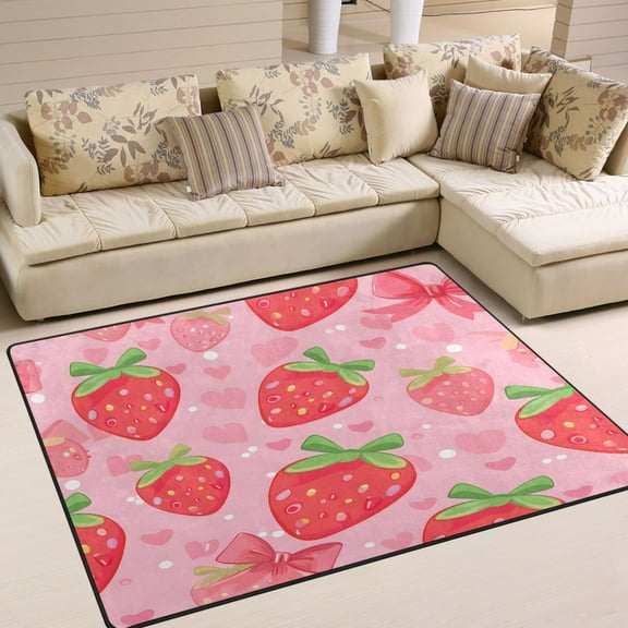 Ryvnso Strawberry and Heart Area Floor Rugs Soft Non-Slip Large Mats Nursery Carpets 63" x 48"