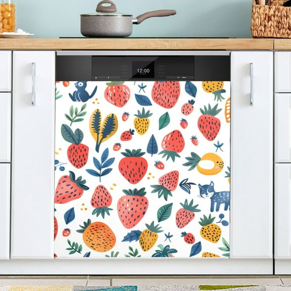 Ryvnso Strawberry and Leaf Dishwasher Magnetic Refrigerator Magnet Cover Kitchen Home Decorative 23"x26"