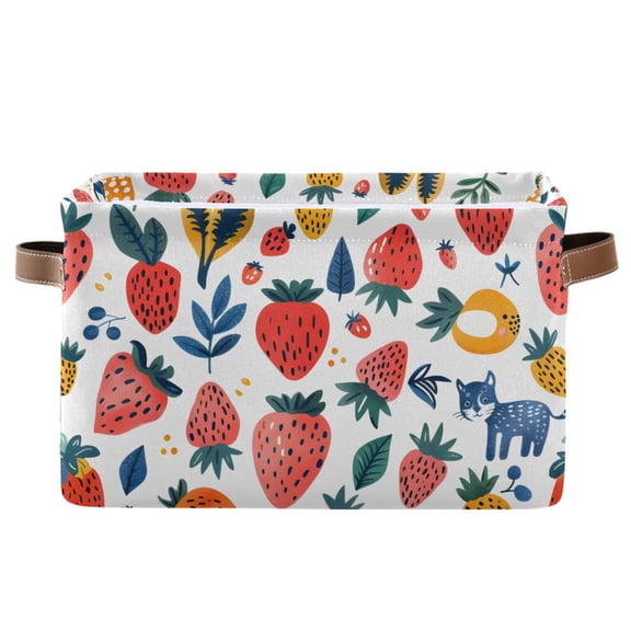 Ryvnso Strawberry and Leaf Storage Basket Large Bin Foldable Boxes Toys Organizer 14.2x10.2x8.3in 1 PC