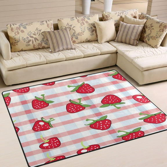 Ryvnso Strawberry on Checkered Area Floor Rugs Soft Non-Slip Large Mats Nursery Carpets 63" x 48"