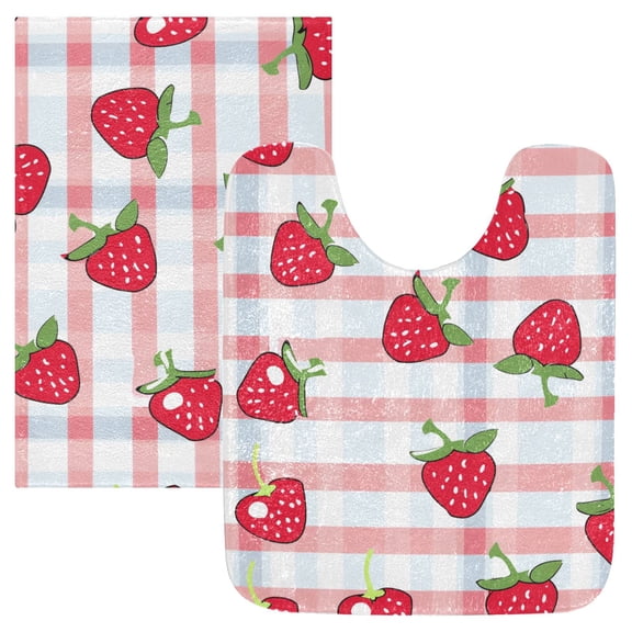 Ryvnso Strawberry on Checkered Bathroom Shaggy Rugs Toilet Mat Soft Contour Rug