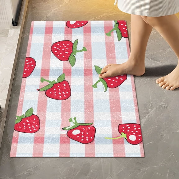 Ryvnso Strawberry on Checkered Bathroom Shaggy Rugs Toilet Rectangle Mat Soft Contour Rug 24"x16"
