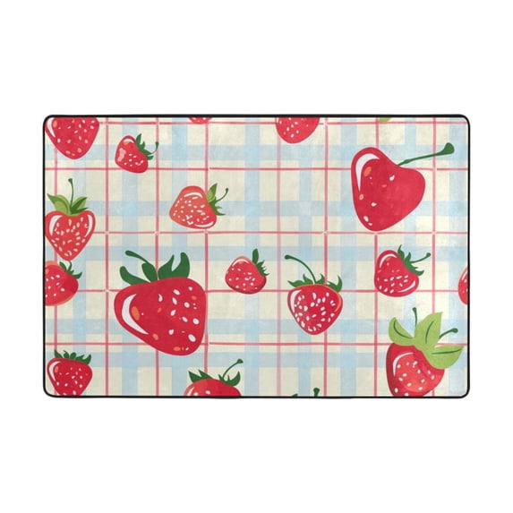 Ryvnso Strawberry on Plaid Pattern Area Floor Mats Large Nursery Rugs Non-Slip Carpets Doormat 36" x 24"