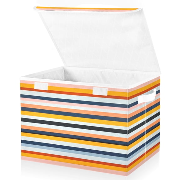 Ryvnso Stripe Line Large Lidded Foldable Storage Baskets Cubes Boxes Lids Bin for Home