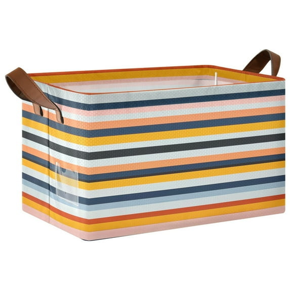 Ryvnso Stripe Line Storage Bins Large Basket Foldable Cube Toys Organizer with Handles 1 PC